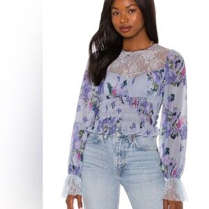 Free People Daphne Blue Floral Blouse